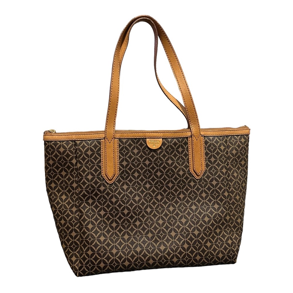 FOSSIL Sydney Brown Coated Canvas Signature Large Shoulder Tote bag 💼